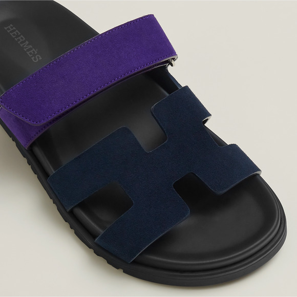 Hermes Chypre Sandal Black Violet Purple Blue H Logo Strap Slide Slip On Flat 37 - Picture 4 of 12